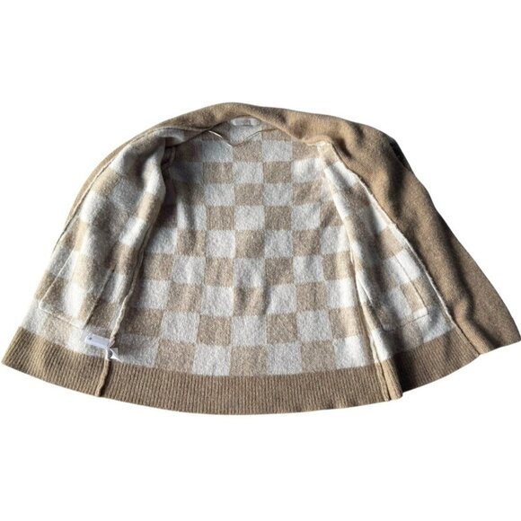 LOFT Women’s Sz M Cream & Tan Buffalo Plaid Open Front Long Cardigan - Picture 8 of 9